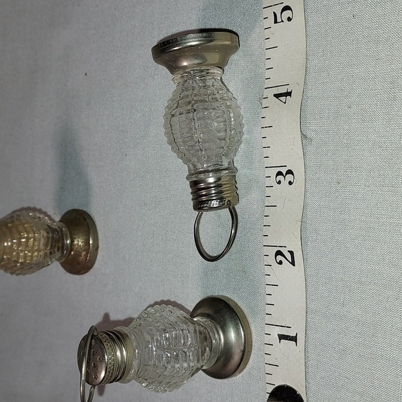 Vintage Pressed Glass Lantern Style Salt & Pepper Shakers Set of Three Metal Lid - Picture 4 of 7
